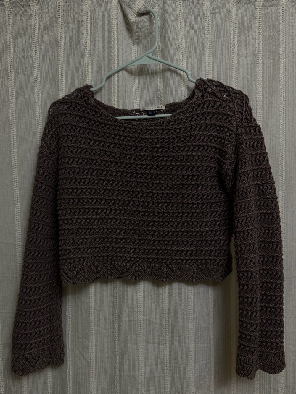 American Eagle Purple-Brown Cropped Knit Sweater XS Fall Boho